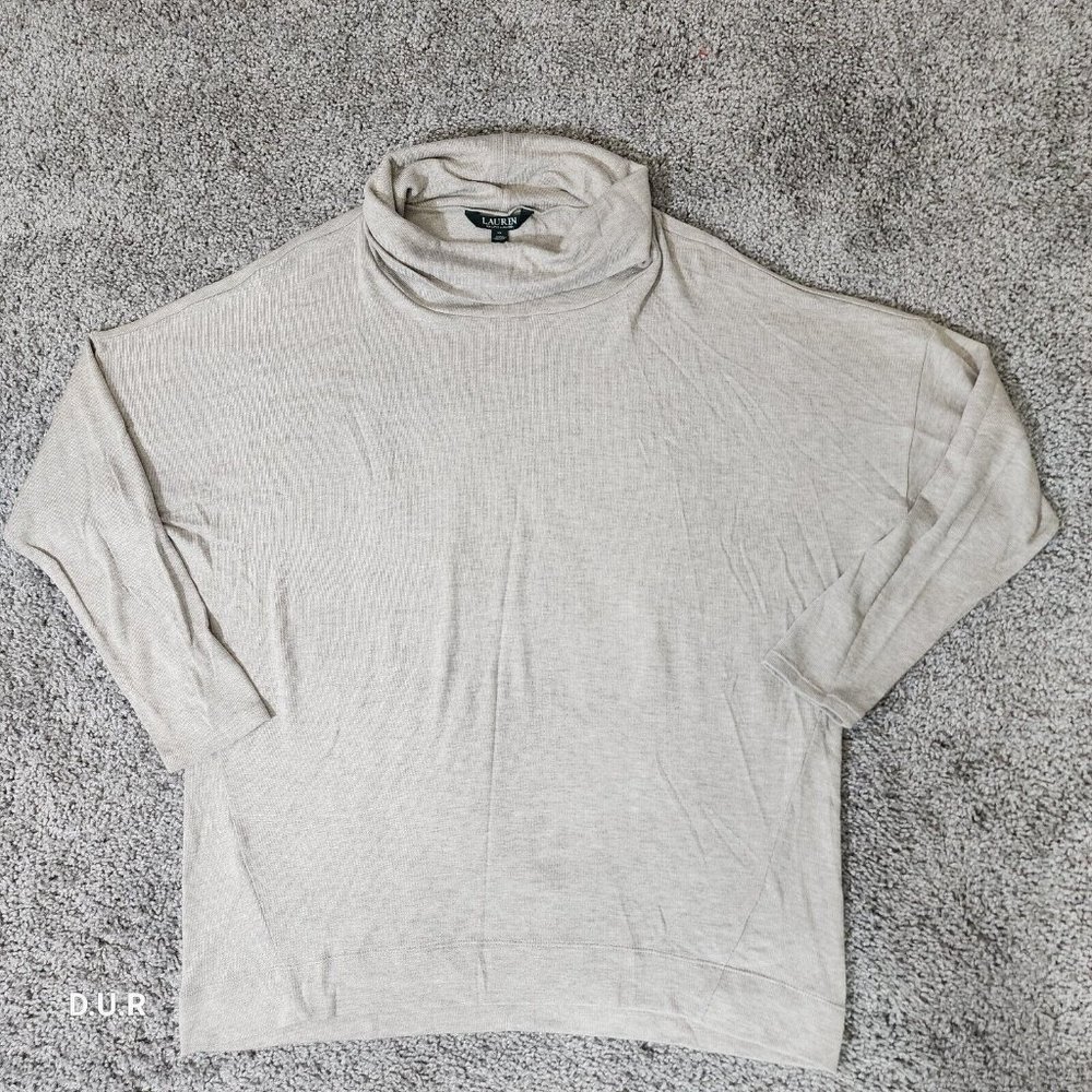 Lauren‎ Ralph Lauren Turtleneck Womens XL Beige Long Sleeve Casual Stretch